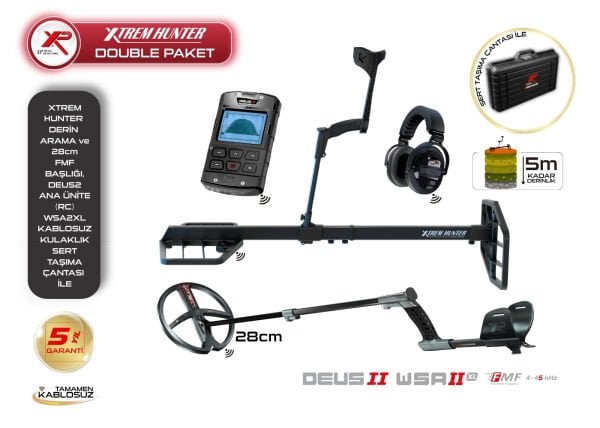 Xtrem Hunter Metal Dedektör-28FMF Başlık DEUS 2 Ana Kontrol Ünitesi WSA2XL Kulaklık (Double Paket)