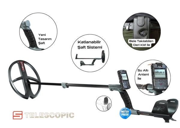 XP Deus 2 Dedektör (Ana Ünite, WSA2 Kablosuz Kulaklık ve 34X28CM FMF Başlık ile)