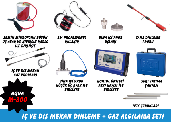 Fast Aqua M300 Su Kaçak Tespit Cihazı (İç ve Dış Mekan Dinleme ve Gaz Algılama Seti)