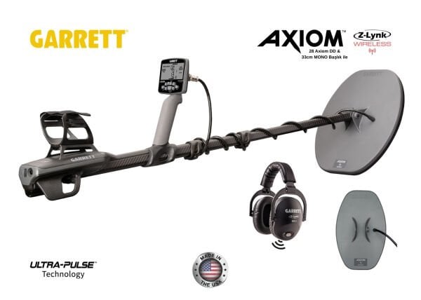 Garrett Axiom Dedektör 13x11” (33x28 cm) DD-FC+ 11x7” (28x18 cm) Mono Başlık + MS-3 Kablosuz Kulaklık