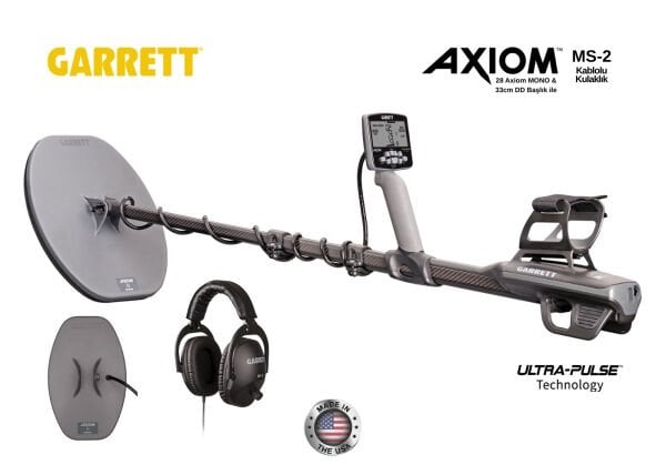 Garrett Axiom Dedektör 13x11” (33x28 cm) Mono + 11x7” (28x18 cm) DD-FC Başlık + MS-2 Kablolu Kulaklık