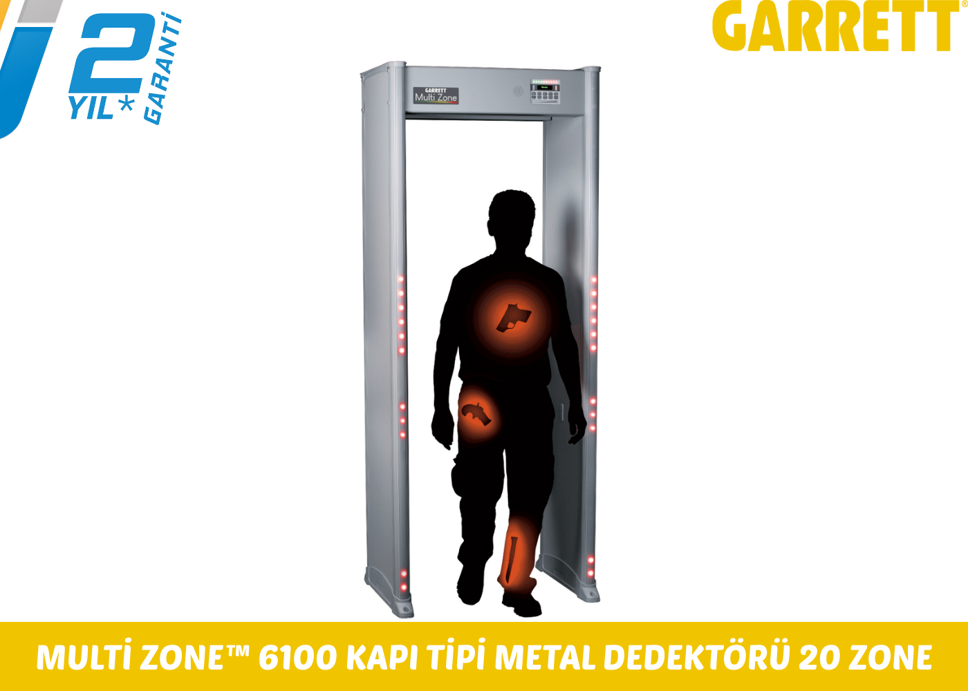 GARRETT Multi Zone™ 6100 Kapı Tipi Metal Dedektörü 20 Zone